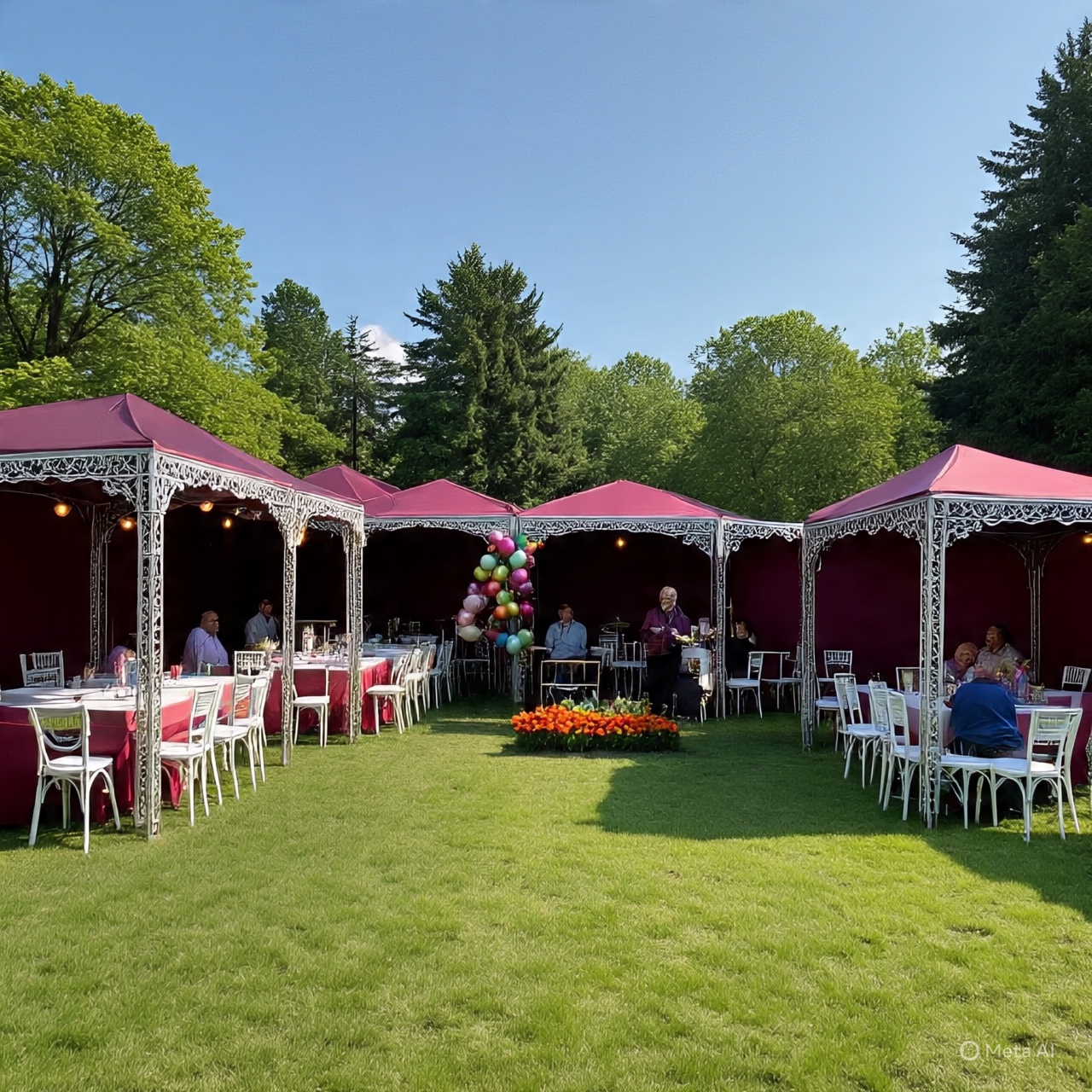 Interior de carpa con iluminación